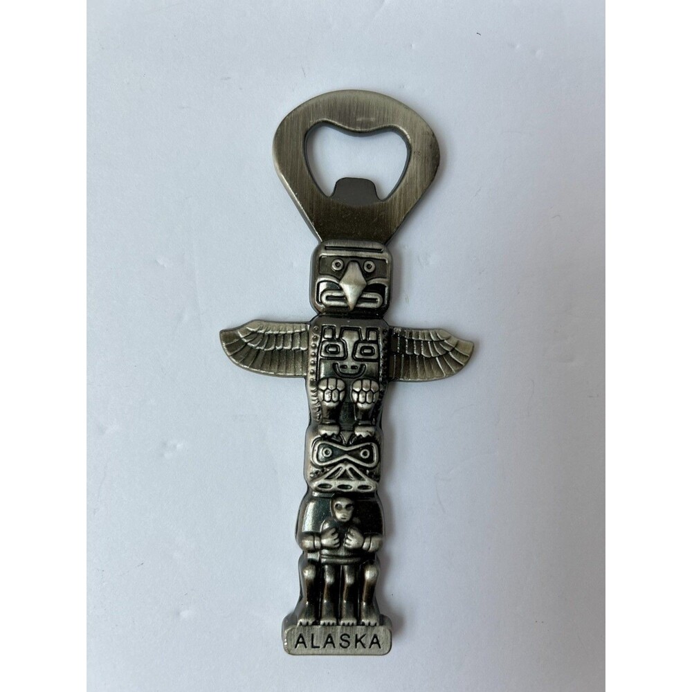 Alaska 5" Metal Bottle Opener Native Eskimo Totem Pole Design Silver Colored